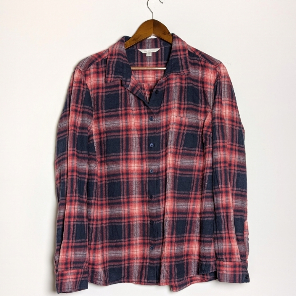 Garnet Hill Organic Cotton Flannel Plaid Button Down Shirt Size 16‎